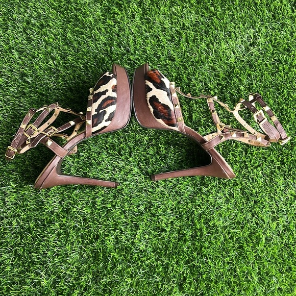 JORGE ALEX Leopard Print Gold Studded Calf Hair Heels size 38 EU/ US 7.5 women - Picture 6 of 12